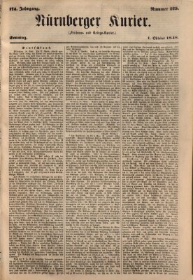 Nürnberger Kurier (Nürnberger Friedens- und Kriegs-Kurier) Sonntag 1. Oktober 1848