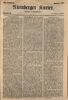 Nürnberger Kurier (Nürnberger Friedens- und Kriegs-Kurier) Samstag 14. Oktober 1848