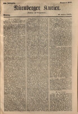 Nürnberger Kurier (Nürnberger Friedens- und Kriegs-Kurier) Montag 16. Oktober 1848