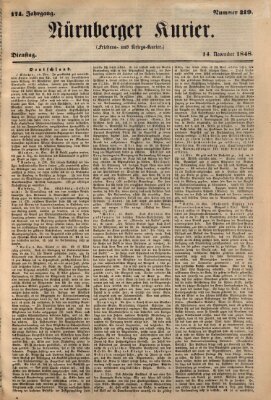 Nürnberger Kurier (Nürnberger Friedens- und Kriegs-Kurier) Dienstag 14. November 1848