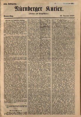 Nürnberger Kurier (Nürnberger Friedens- und Kriegs-Kurier) Donnerstag 16. November 1848