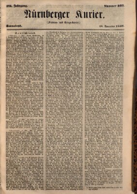 Nürnberger Kurier (Nürnberger Friedens- und Kriegs-Kurier) Samstag 18. November 1848