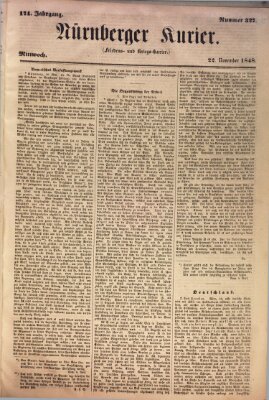 Nürnberger Kurier (Nürnberger Friedens- und Kriegs-Kurier) Mittwoch 22. November 1848