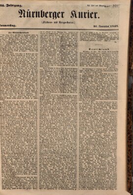 Nürnberger Kurier (Nürnberger Friedens- und Kriegs-Kurier) Donnerstag 30. November 1848