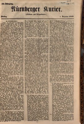 Nürnberger Kurier (Nürnberger Friedens- und Kriegs-Kurier) Freitag 1. Dezember 1848