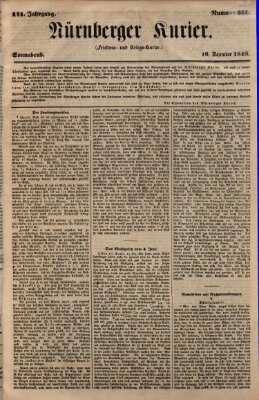 Nürnberger Kurier (Nürnberger Friedens- und Kriegs-Kurier) Samstag 16. Dezember 1848