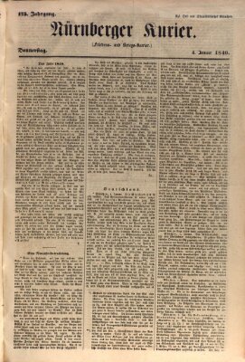 Nürnberger Kurier (Nürnberger Friedens- und Kriegs-Kurier) Donnerstag 4. Januar 1849