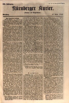 Nürnberger Kurier (Nürnberger Friedens- und Kriegs-Kurier) Dienstag 16. Januar 1849