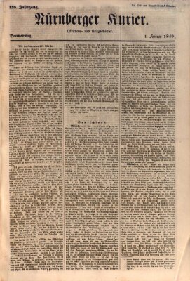 Nürnberger Kurier (Nürnberger Friedens- und Kriegs-Kurier) Donnerstag 1. Februar 1849