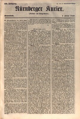 Nürnberger Kurier (Nürnberger Friedens- und Kriegs-Kurier) Samstag 3. Februar 1849