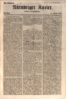 Nürnberger Kurier (Nürnberger Friedens- und Kriegs-Kurier) Dienstag 13. Februar 1849