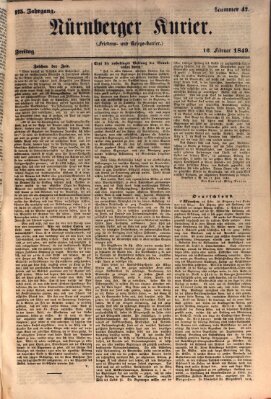 Nürnberger Kurier (Nürnberger Friedens- und Kriegs-Kurier) Freitag 16. Februar 1849