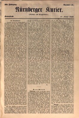 Nürnberger Kurier (Nürnberger Friedens- und Kriegs-Kurier) Samstag 17. Februar 1849