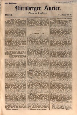 Nürnberger Kurier (Nürnberger Friedens- und Kriegs-Kurier) Mittwoch 21. Februar 1849