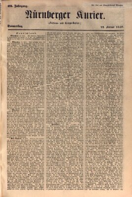 Nürnberger Kurier (Nürnberger Friedens- und Kriegs-Kurier) Donnerstag 22. Februar 1849