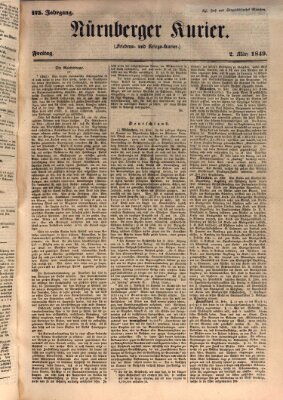 Nürnberger Kurier (Nürnberger Friedens- und Kriegs-Kurier) Freitag 2. März 1849