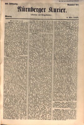 Nürnberger Kurier (Nürnberger Friedens- und Kriegs-Kurier) Montag 5. März 1849