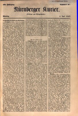 Nürnberger Kurier (Nürnberger Friedens- und Kriegs-Kurier) Montag 2. April 1849