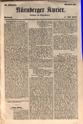 Nürnberger Kurier (Nürnberger Friedens- und Kriegs-Kurier) Mittwoch 11. April 1849