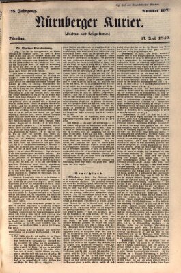 Nürnberger Kurier (Nürnberger Friedens- und Kriegs-Kurier) Dienstag 17. April 1849