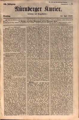 Nürnberger Kurier (Nürnberger Friedens- und Kriegs-Kurier) Dienstag 24. April 1849