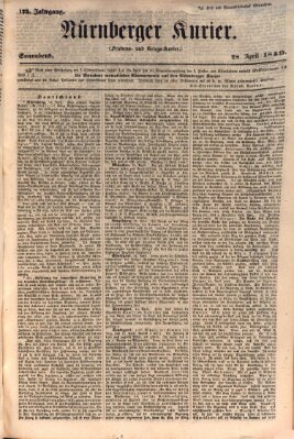 Nürnberger Kurier (Nürnberger Friedens- und Kriegs-Kurier) Samstag 28. April 1849