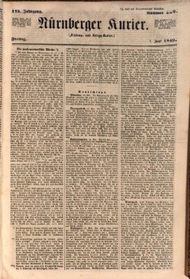 Nürnberger Kurier (Nürnberger Friedens- und Kriegs-Kurier) Freitag 1. Juni 1849