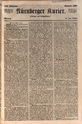 Nürnberger Kurier (Nürnberger Friedens- und Kriegs-Kurier) Montag 18. Juni 1849