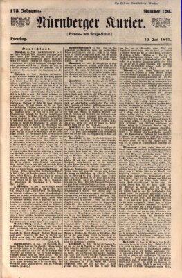 Nürnberger Kurier (Nürnberger Friedens- und Kriegs-Kurier) Dienstag 19. Juni 1849