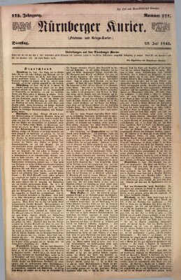 Nürnberger Kurier (Nürnberger Friedens- und Kriegs-Kurier) Dienstag 26. Juni 1849