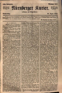 Nürnberger Kurier (Nürnberger Friedens- und Kriegs-Kurier) Donnerstag 30. August 1849