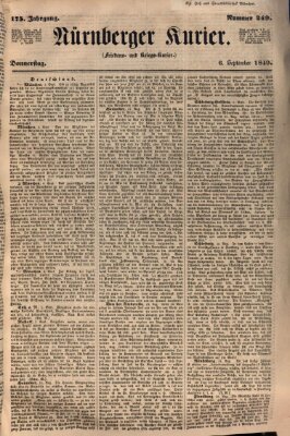 Nürnberger Kurier (Nürnberger Friedens- und Kriegs-Kurier) Donnerstag 6. September 1849