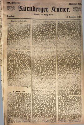 Nürnberger Kurier (Nürnberger Friedens- und Kriegs-Kurier) Dienstag 18. September 1849