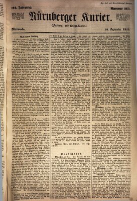 Nürnberger Kurier (Nürnberger Friedens- und Kriegs-Kurier) Mittwoch 19. September 1849