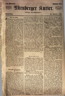 Nürnberger Kurier (Nürnberger Friedens- und Kriegs-Kurier) Donnerstag 20. September 1849