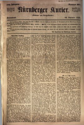 Nürnberger Kurier (Nürnberger Friedens- und Kriegs-Kurier) Samstag 22. September 1849