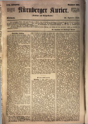 Nürnberger Kurier (Nürnberger Friedens- und Kriegs-Kurier) Mittwoch 26. September 1849