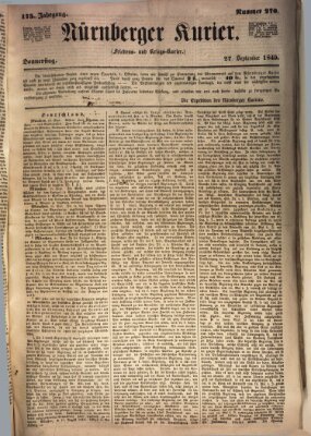 Nürnberger Kurier (Nürnberger Friedens- und Kriegs-Kurier) Donnerstag 27. September 1849