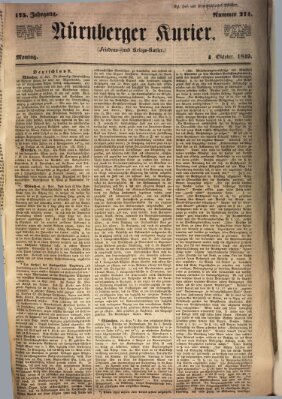 Nürnberger Kurier (Nürnberger Friedens- und Kriegs-Kurier) Montag 1. Oktober 1849