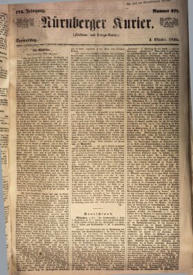 Nürnberger Kurier (Nürnberger Friedens- und Kriegs-Kurier) Donnerstag 4. Oktober 1849