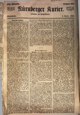 Nürnberger Kurier (Nürnberger Friedens- und Kriegs-Kurier) Samstag 6. Oktober 1849