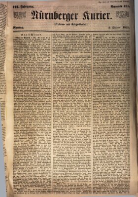 Nürnberger Kurier (Nürnberger Friedens- und Kriegs-Kurier) Montag 8. Oktober 1849