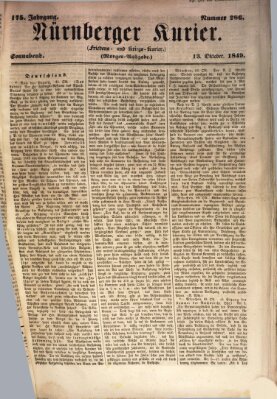 Nürnberger Kurier (Nürnberger Friedens- und Kriegs-Kurier) Samstag 13. Oktober 1849