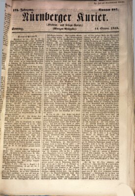 Nürnberger Kurier (Nürnberger Friedens- und Kriegs-Kurier) Sonntag 14. Oktober 1849