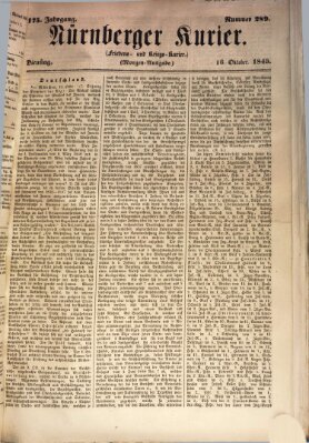 Nürnberger Kurier (Nürnberger Friedens- und Kriegs-Kurier) Dienstag 16. Oktober 1849