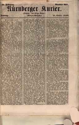 Nürnberger Kurier (Nürnberger Friedens- und Kriegs-Kurier) Sonntag 21. Oktober 1849