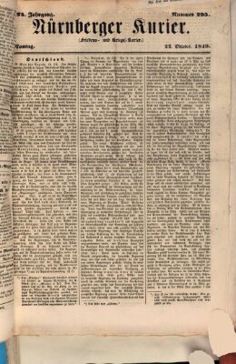 Nürnberger Kurier (Nürnberger Friedens- und Kriegs-Kurier) Montag 22. Oktober 1849