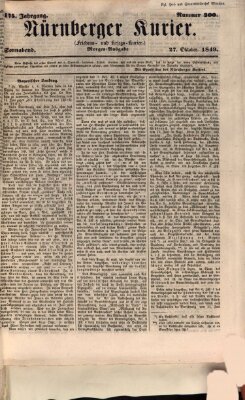 Nürnberger Kurier (Nürnberger Friedens- und Kriegs-Kurier) Samstag 27. Oktober 1849