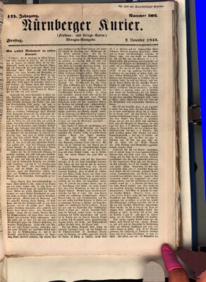 Nürnberger Kurier (Nürnberger Friedens- und Kriegs-Kurier) Freitag 2. November 1849