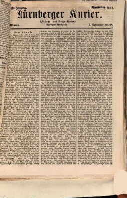 Nürnberger Kurier (Nürnberger Friedens- und Kriegs-Kurier) Mittwoch 7. November 1849